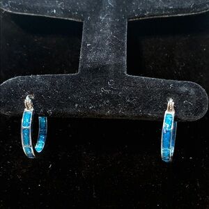 Blue Opal Inlay Hoop Earrings - Women's Jewelry
